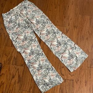 Cali1850 Casual Linen Palm pattern Drawstring Waist Lounge Trousers with Pockets